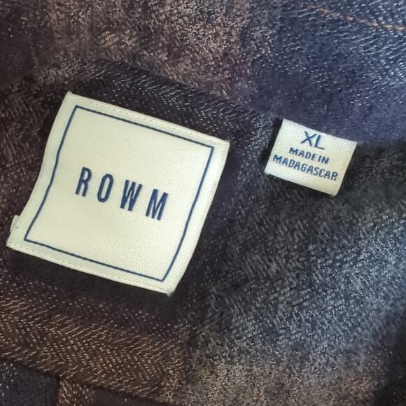 ROWM Plaid Button Down Flannel Shirt Mens XL Navy Blue Brown Check Cotton EUC - Picture 3 of 6
